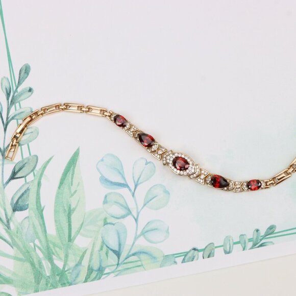 "Rose Gold Red Oval Stone Bracelet with Bow Design, XPBL0802 - Picture 8 of 12